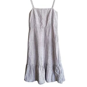 GAP‎ Womens Size 8 Apron Ruffle Tiered Midi Dress Linen Blend Blue White Striped